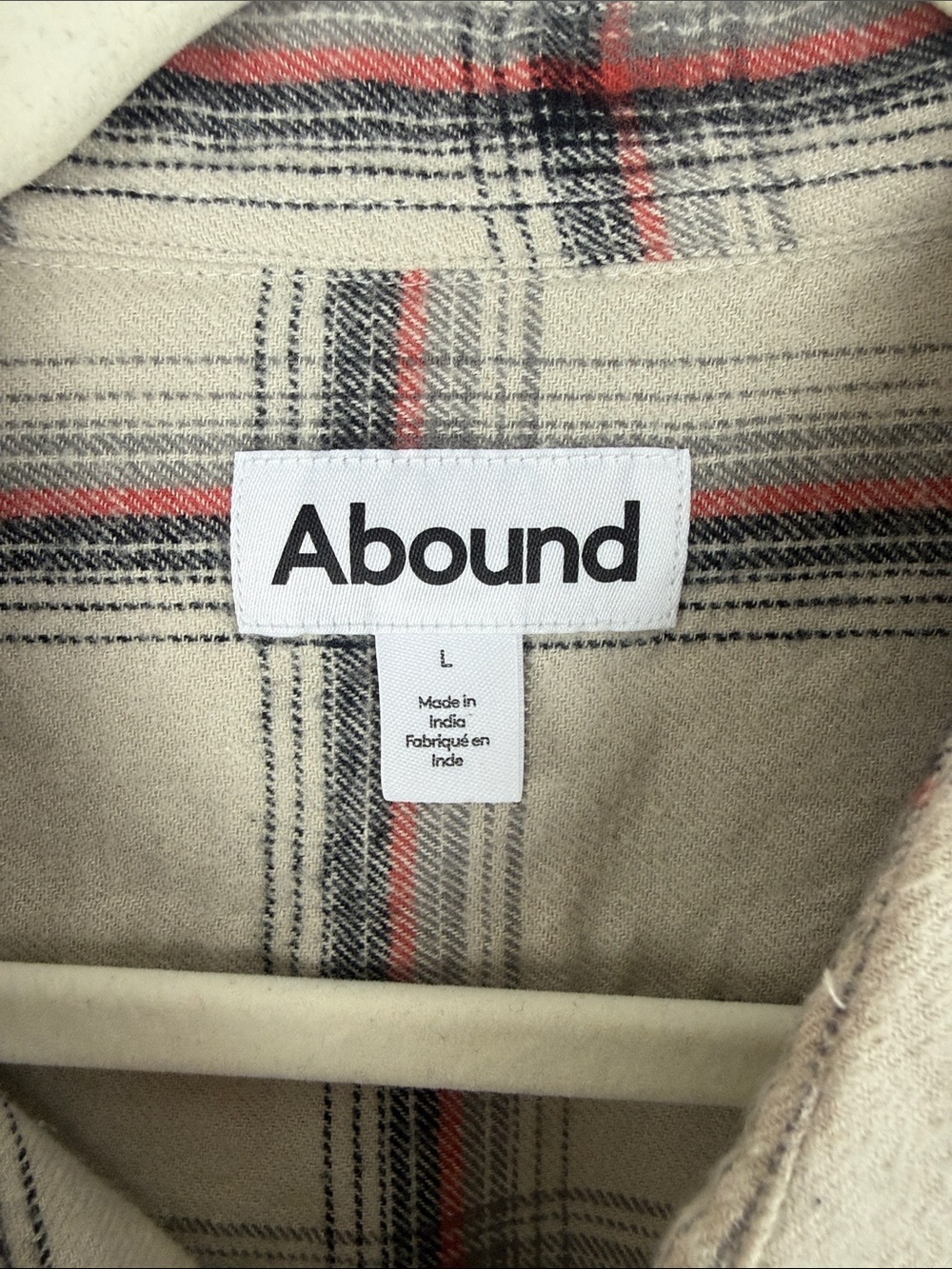Abound Cotton Men's Plaid Flannel Button Down Shirt Off-White Red Grey Size L - Picture 3 of 12